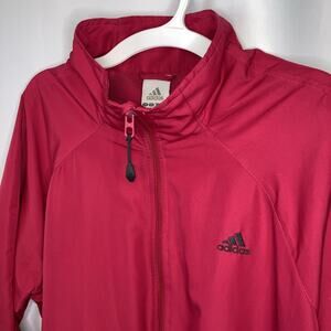 Adidas Track Jacket Women XL Pink Red 3 Stripe Jogger Windbreaker Reflective Zip